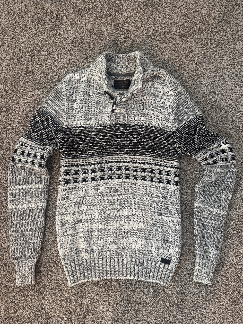 Men's Black & Gray Marled Henley Neck Sweater